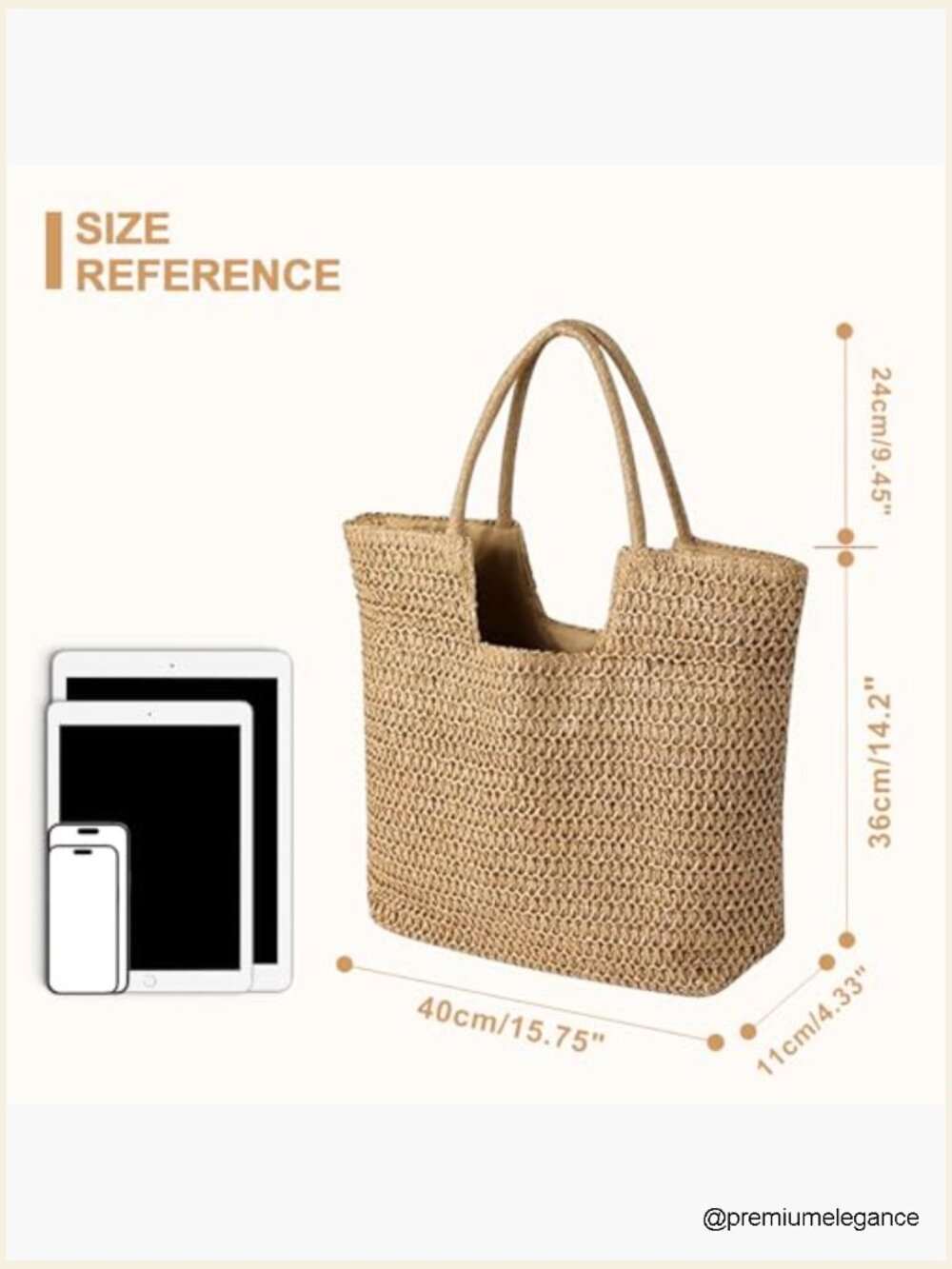 Large Straw Tote Bag with Zipper - Woven Beach Shoulder Handbag for Travel - Picture 4 of 7